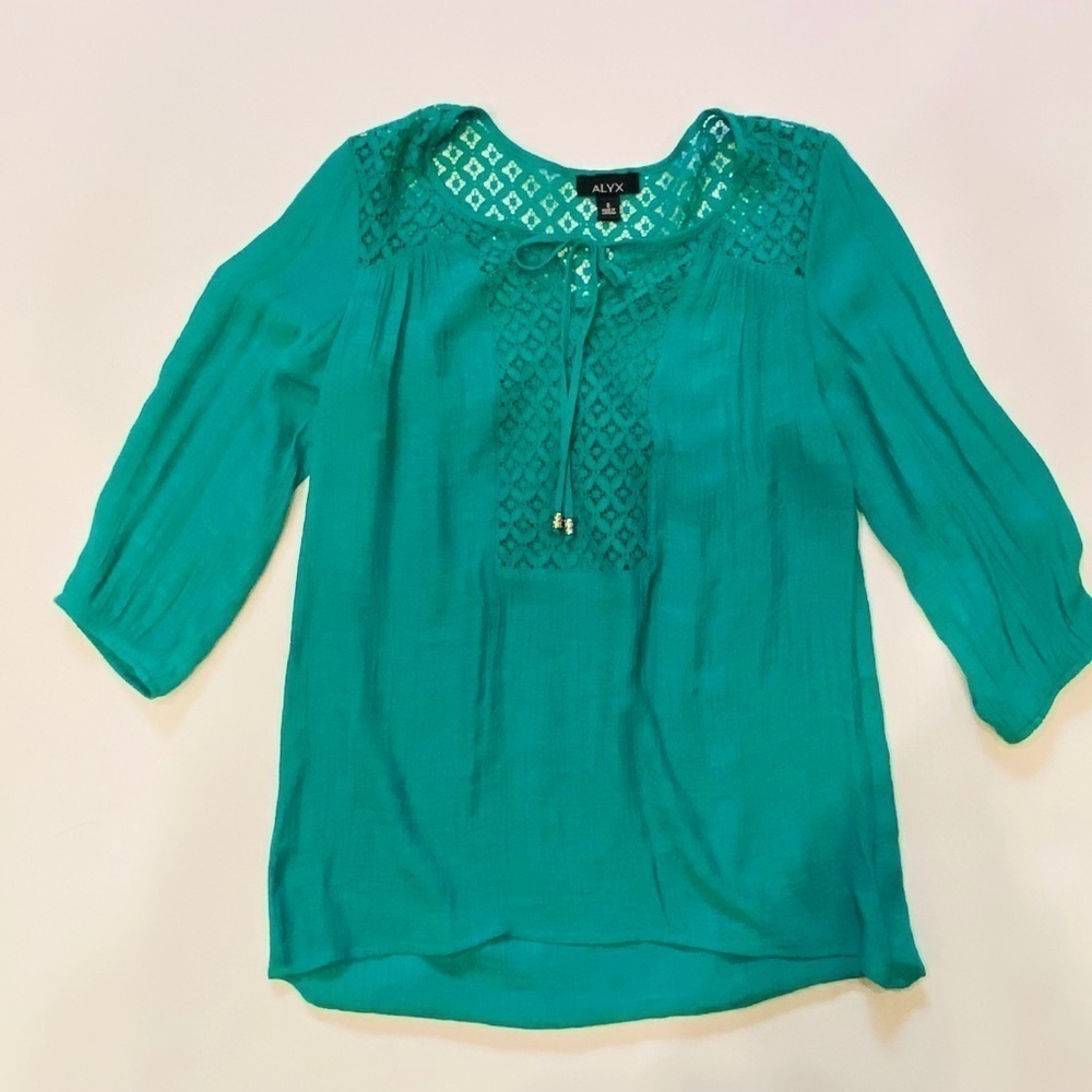 Alyx Green 3/4 Sleeve Boho Blouse
